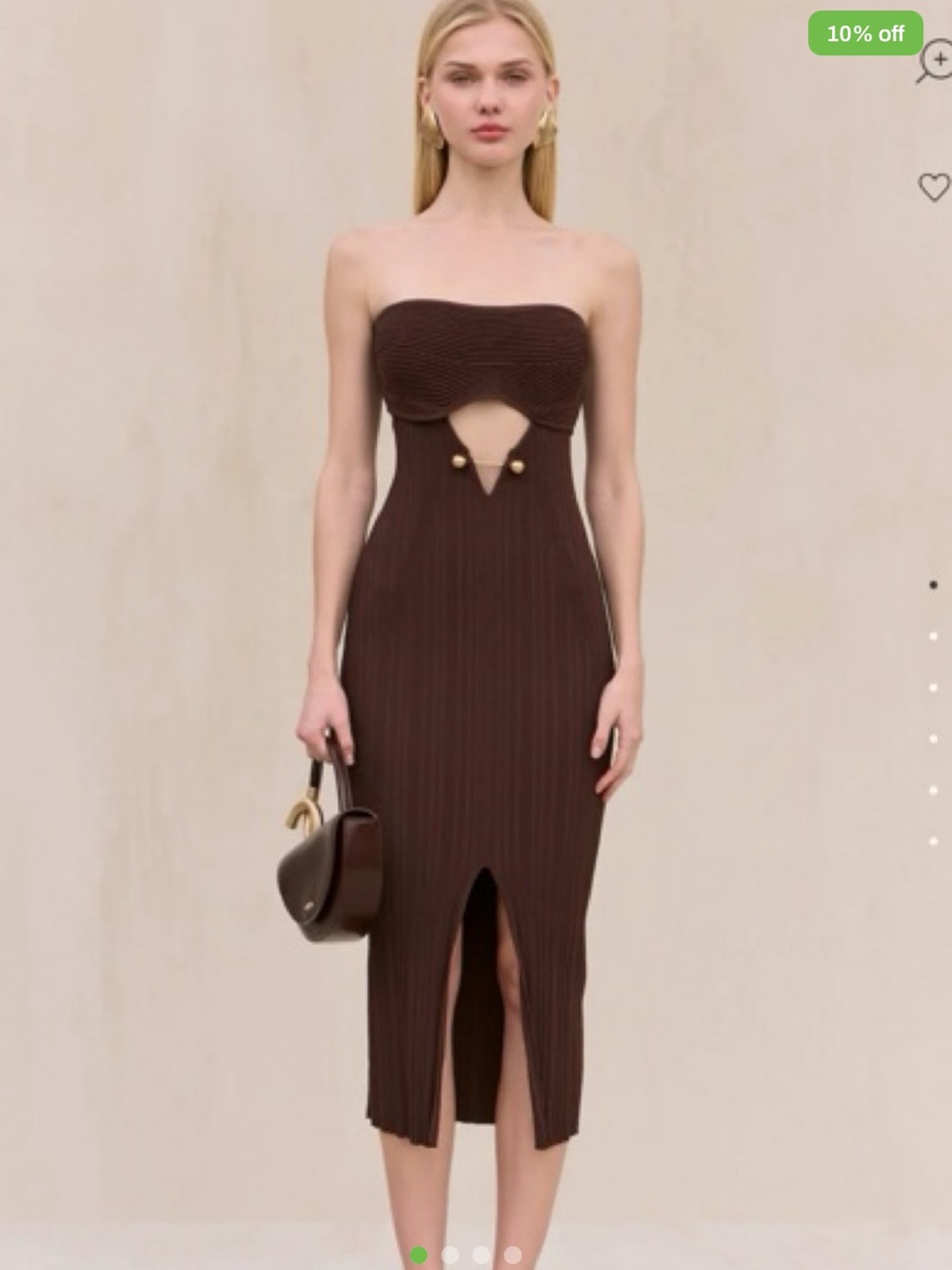 cult gaia Brown Strapless Ribbed Midi Jumpsuit with Gold Accent